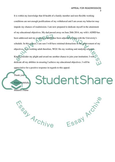 Academic Appeal Letter Examples from studentshare.org