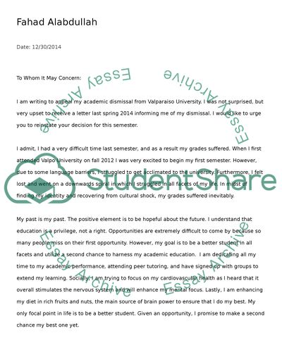 Academic Dismissal Appeal Letter from studentshare.org