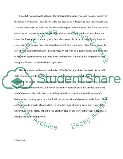 Sample Letter Of Request For Waiver Of Overpayment from studentshare.org