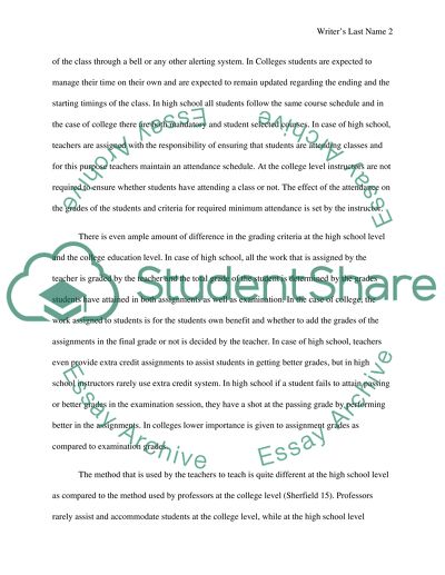 comparison and contrast essay about high school and college