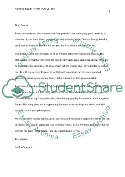 Sample Thank You Letter For Scholarship from studentshare.org