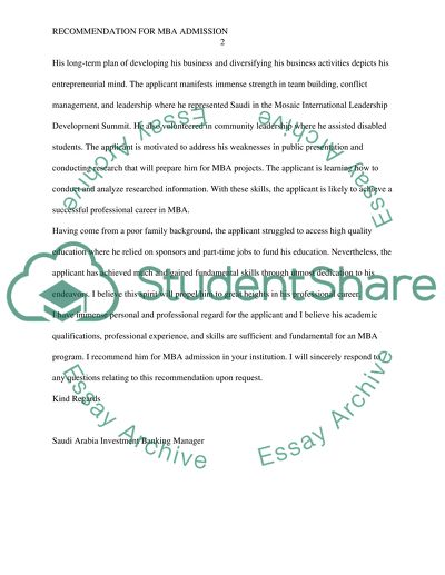 Mba Recommendation Letter Sample from studentshare.org