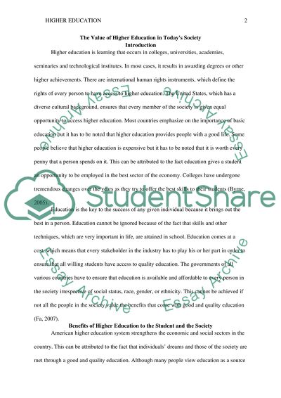 the value of higher education essay