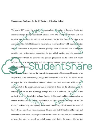 management challenges for the 21st century essay