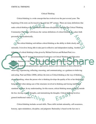 critical thinking essays examples