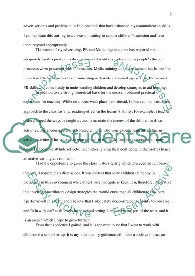 primary teaching personal statement example