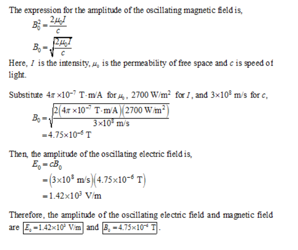 A microwave oven operates at 2.4 GHz with an intensity inside the oven ...