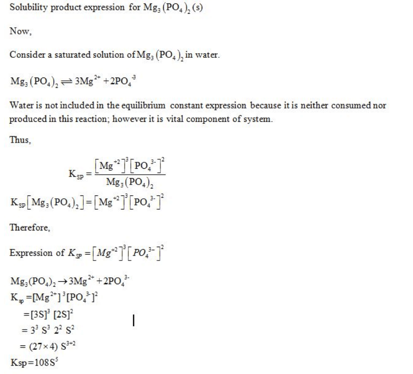 Enter the solubility-product expression for Mg3(PO4)2(s). Include ...